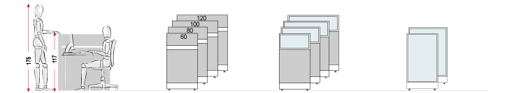 Módulos de altura de 117 cm.